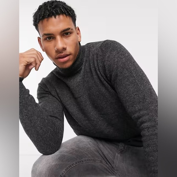 ASOS | Men's Charcoal Rollneck Lambswool Sweater - Picture 4 of 10